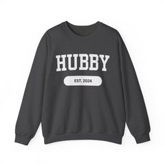 Hubby Sports Sweatshirt Dark Heather bachelor bachlorette Bridal shower couple Crew neck DTG engagement gifts hubby Men's Clothing new wife newly weds Party Regular fit sports Sweatshirts Unisex Valentine's Day Picks wifey Women's Clothing Sweatshirt
