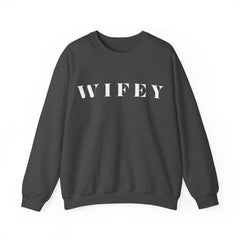 Wifey Statement Sweatshirt Dark Heather bachlorette Bridal shower couple Crew neck DTG engagement gifts hubby Men's Clothing new wife newly weds Party Regular fit Sweatshirts Unisex Valentine's Day Picks wifey Women's Clothing Sweatshirt