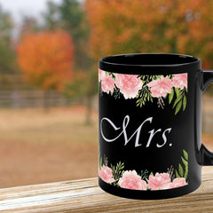 Flowery Mrs. Mug 11oz bachelor Bachlorette Back-to-School Black base bride Ceramic Coffee Mugs gift Glossy groom Home & Living Mugs Newly weds party Seasonal Picks Sublimation Mug