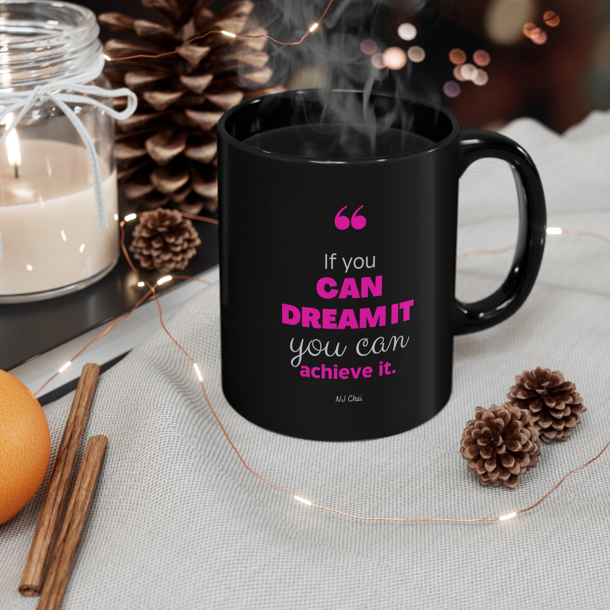 Dream Mug 11oz Ambiance Back-to-School Black base Ceramic chai Chai Lover Coffee Mugs Dreaming Gift Glossy Home & Living Motivation Mugs Seasonal Picks Sublimation Mug