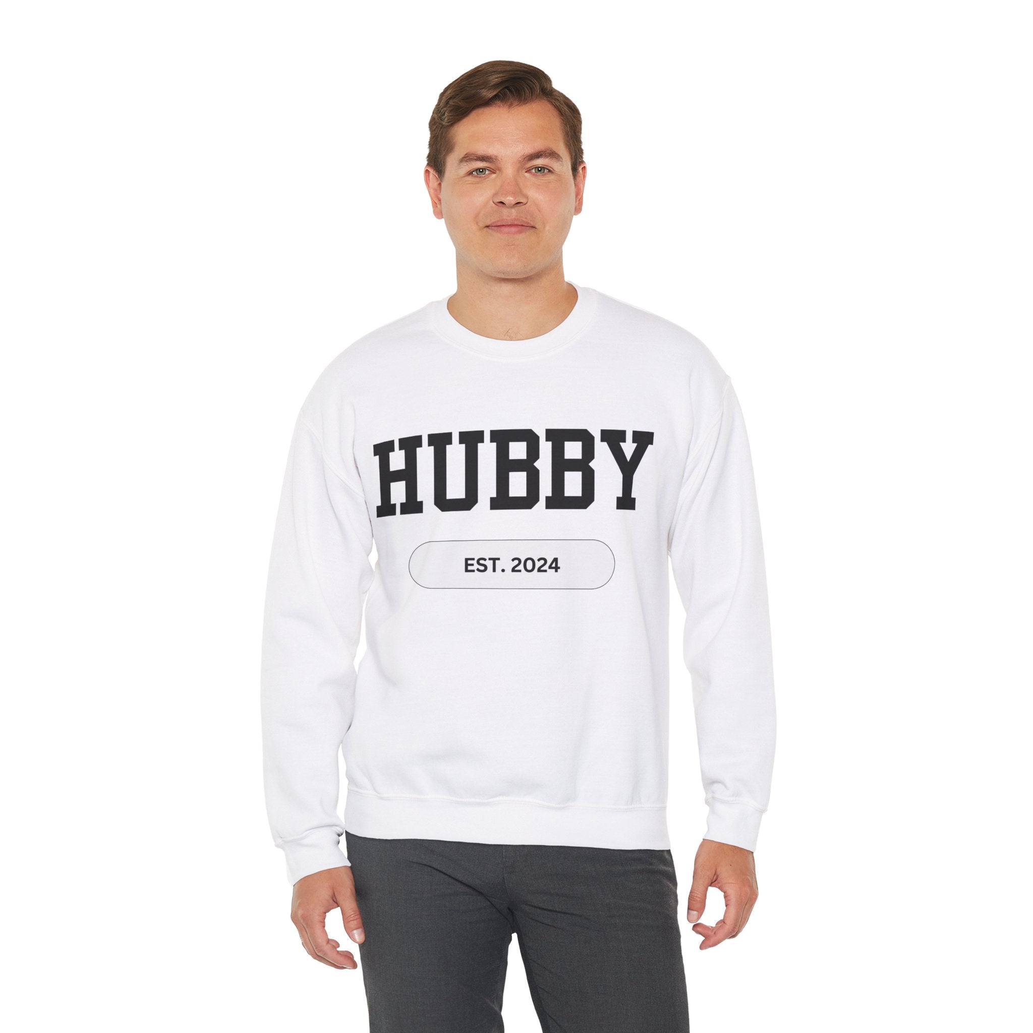 Hubby Sports Sweatshirt bachelor bachlorette Bridal shower couple Crew neck DTG engagement gifts hubby Men's Clothing new wife newly weds Party Regular fit sports Sweatshirts Unisex Valentine's Day Picks wifey Women's Clothing Sweatshirt