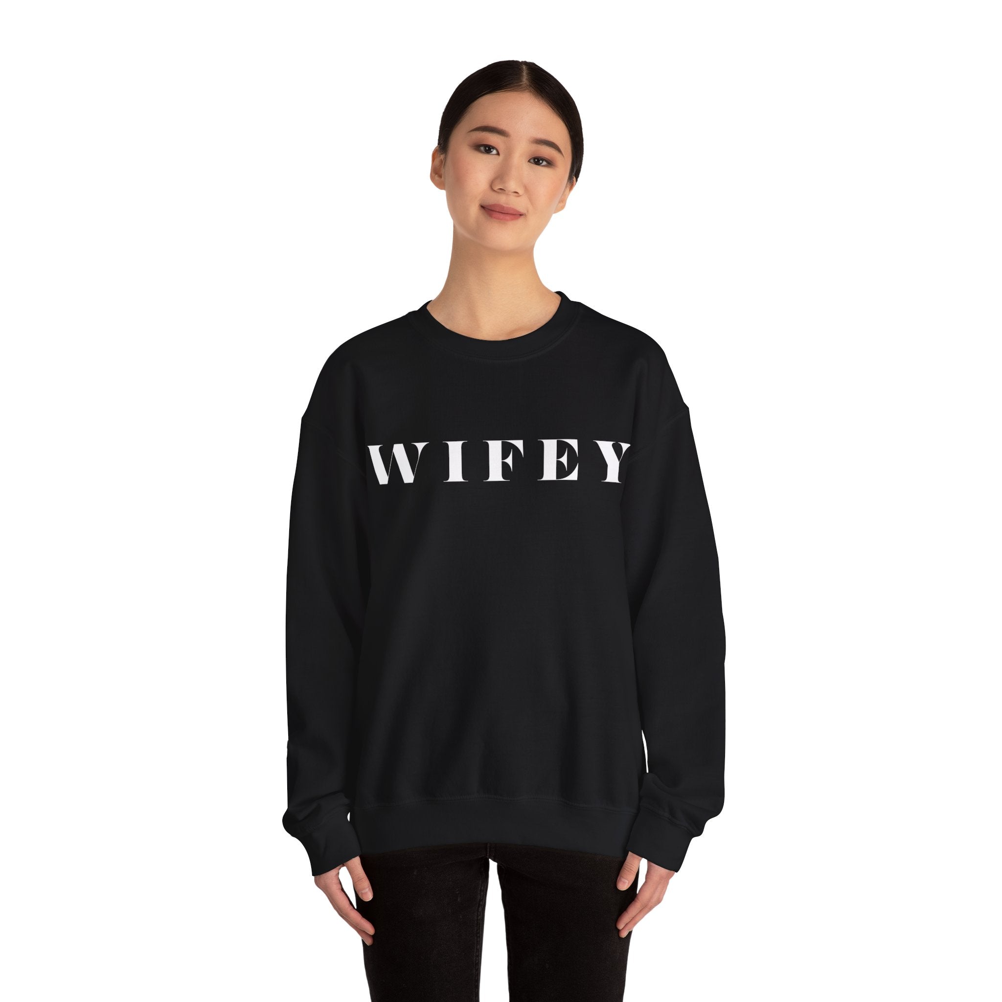 Wifey Statement Sweatshirt bachlorette Bridal shower couple Crew neck DTG engagement gifts hubby Men's Clothing new wife newly weds Party Regular fit Sweatshirts Unisex Valentine's Day Picks wifey Women's Clothing Sweatshirt