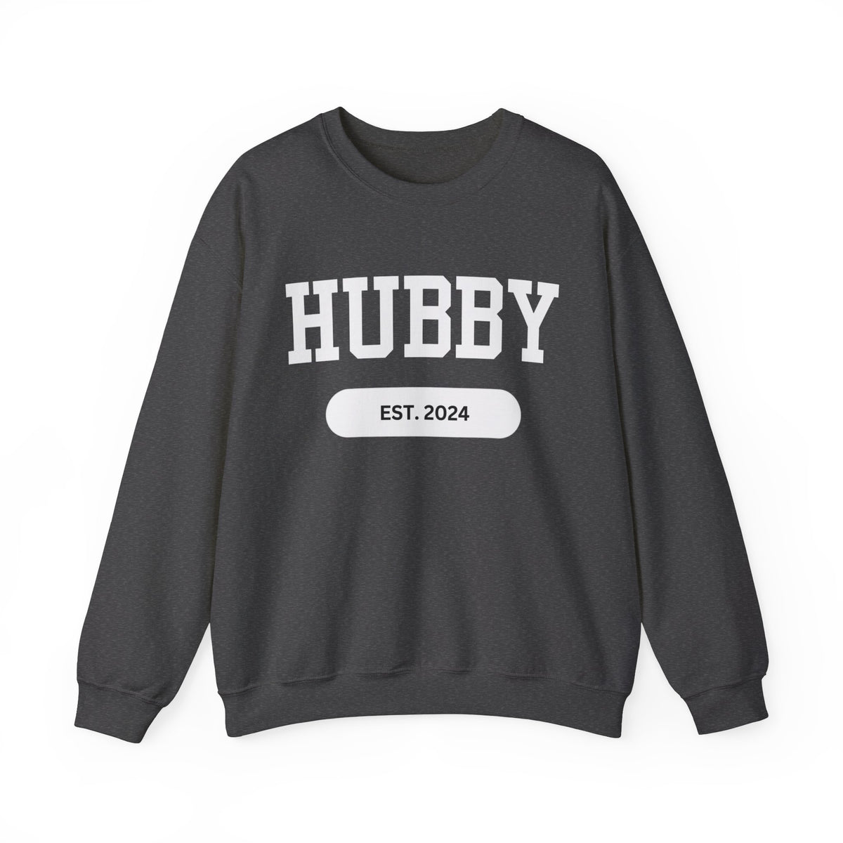 Hubby Sports Sweatshirt Dark Heather bachelor bachlorette Bridal shower couple Crew neck DTG engagement gifts hubby Men's Clothing new wife newly weds Party Regular fit sports Sweatshirts Unisex Valentine's Day Picks wifey Women's Clothing Sweatshirt