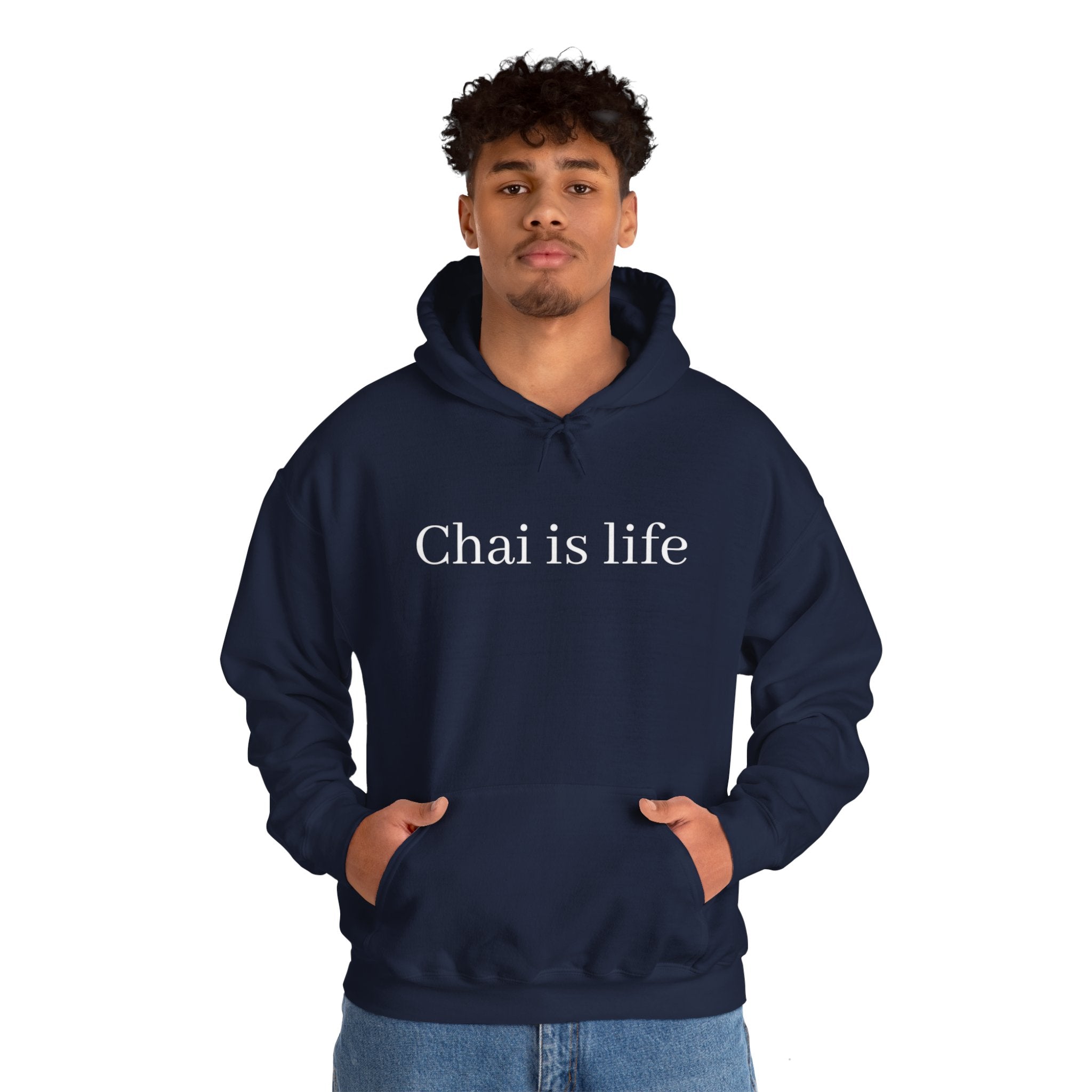 The Chai Life Sweatshirt Navy Chai Chai Lover DTG Gift Hoodies Men's Clothing Regular fit Unisex Women's Clothing Hoodie