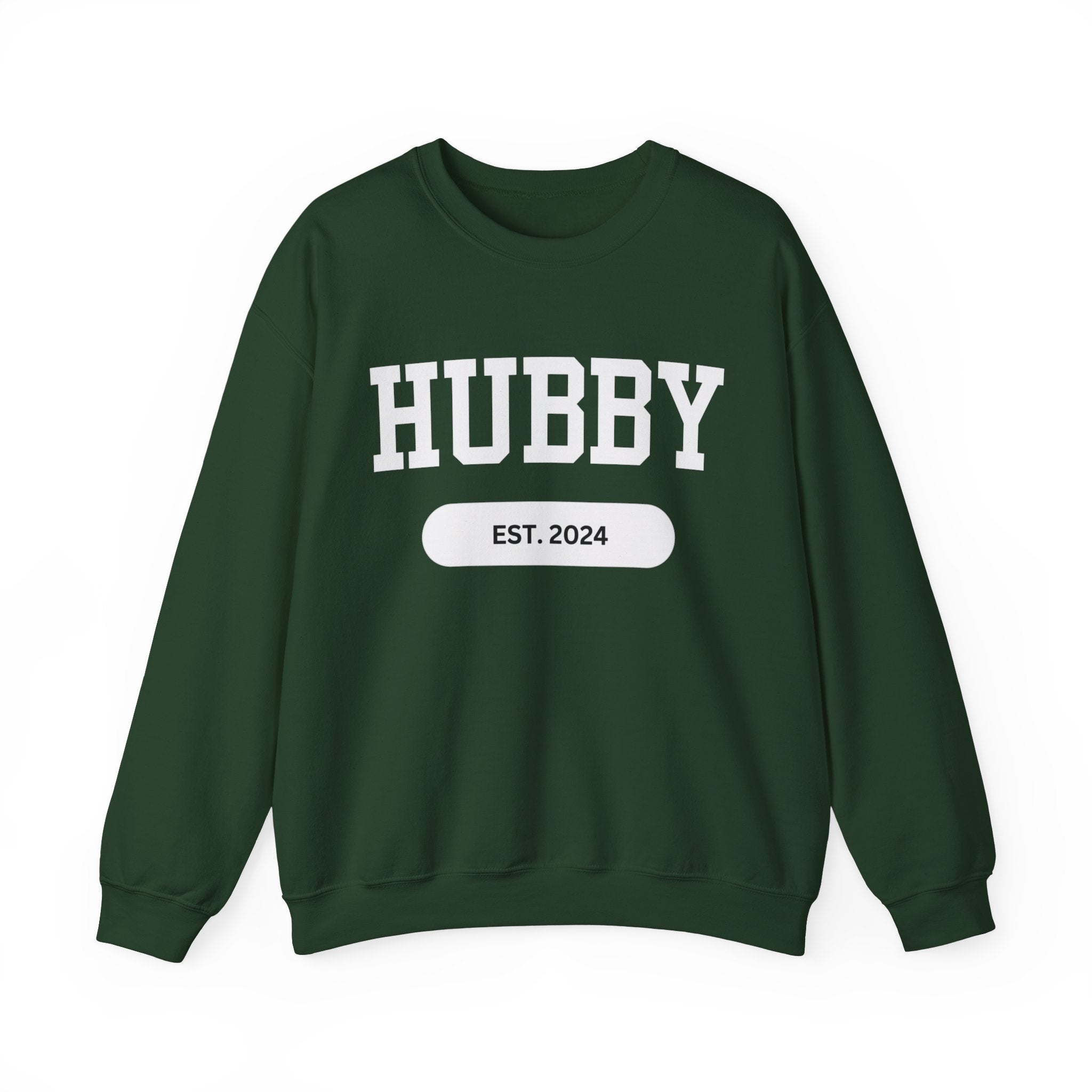 Hubby Sports Sweatshirt Forest Green bachelor bachlorette Bridal shower couple Crew neck DTG engagement gifts hubby Men's Clothing new wife newly weds Party Regular fit sports Sweatshirts Unisex Valentine's Day Picks wifey Women's Clothing Sweatshirt