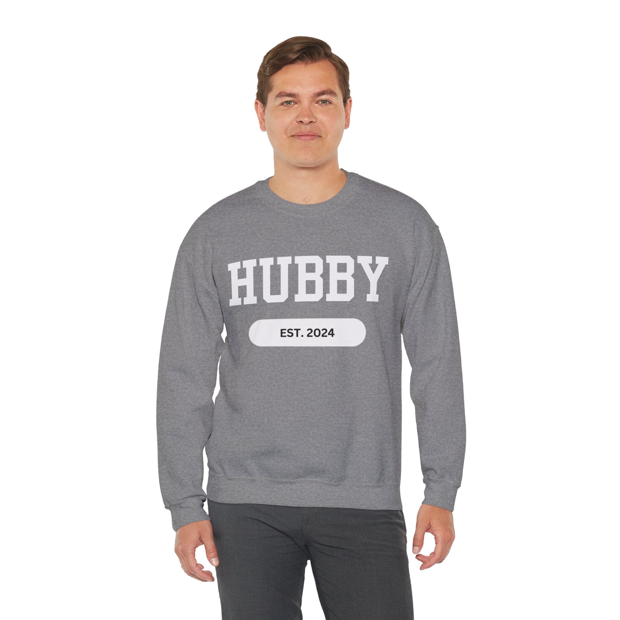 Hubby Sports Sweatshirt bachelor bachlorette Bridal shower couple Crew neck DTG engagement gifts hubby Men's Clothing new wife newly weds Party Regular fit sports Sweatshirts Unisex Valentine's Day Picks wifey Women's Clothing Sweatshirt