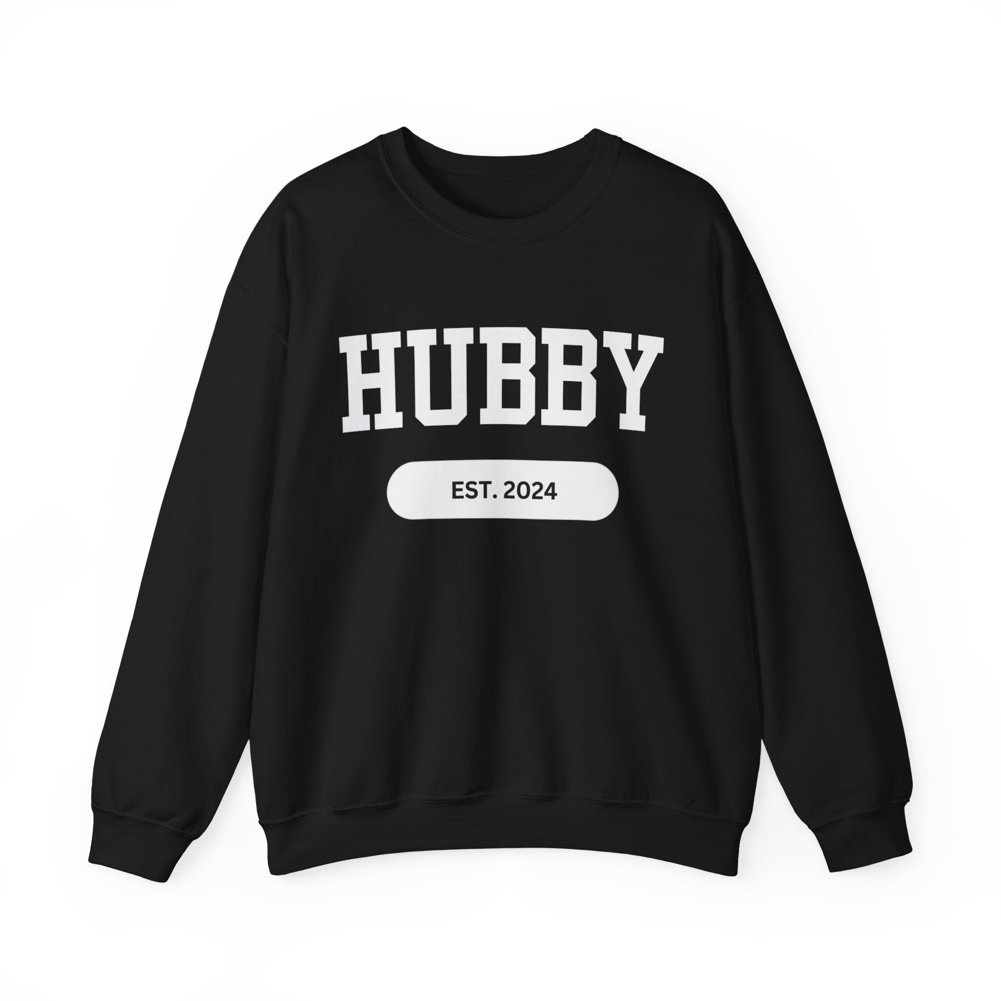 Hubby Sports Sweatshirt Black bachelor bachlorette Bridal shower couple Crew neck DTG engagement gifts hubby Men's Clothing new wife newly weds Party Regular fit sports Sweatshirts Unisex Valentine's Day Picks wifey Women's Clothing Sweatshirt