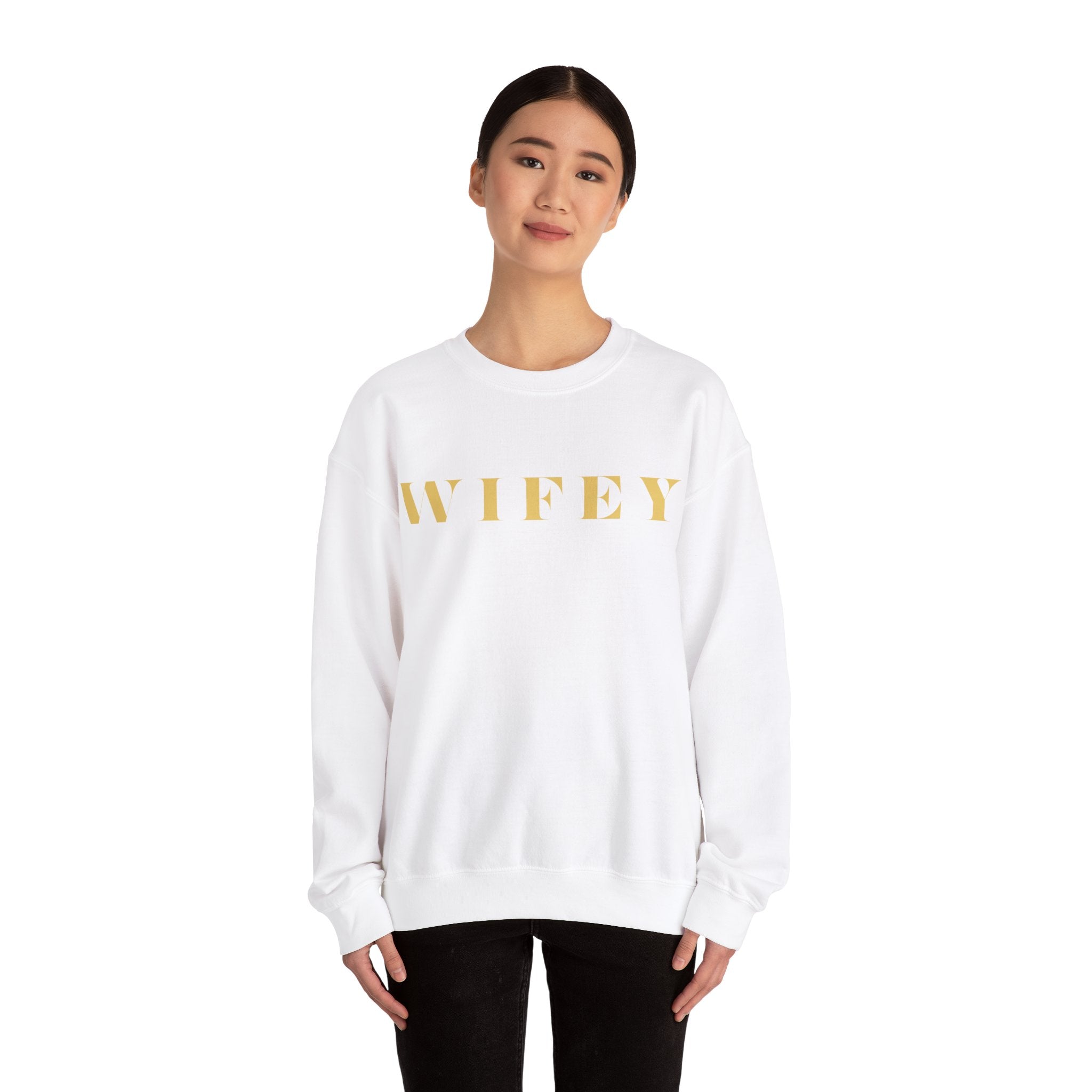 Wifey Statement Sweatshirt bachlorette Bridal shower couple Crew neck DTG engagement gifts hubby Men's Clothing new wife newly weds Party Regular fit Sweatshirts Unisex Valentine's Day Picks wifey Women's Clothing Sweatshirt