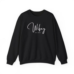 The Wifey Everyday Sweatshirt Black Bachlor Bachlorette Bachlorette party Couples Crew neck DTG Gift Hubby Men's Clothing Newly wed Newly wed sweatshirt Regular fit Sweatshirts Unisex Valentine's Day Picks Wifey Women's Clothing Sweatshirt