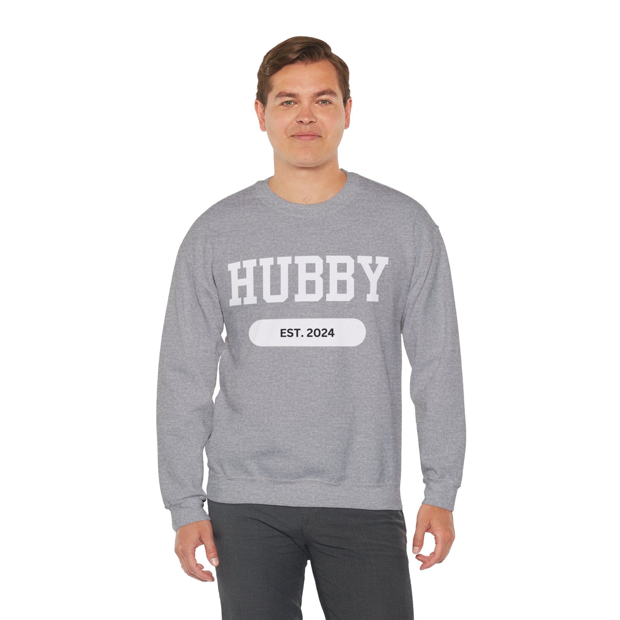 Hubby Sports Sweatshirt bachelor bachlorette Bridal shower couple Crew neck DTG engagement gifts hubby Men's Clothing new wife newly weds Party Regular fit sports Sweatshirts Unisex Valentine's Day Picks wifey Women's Clothing Sweatshirt