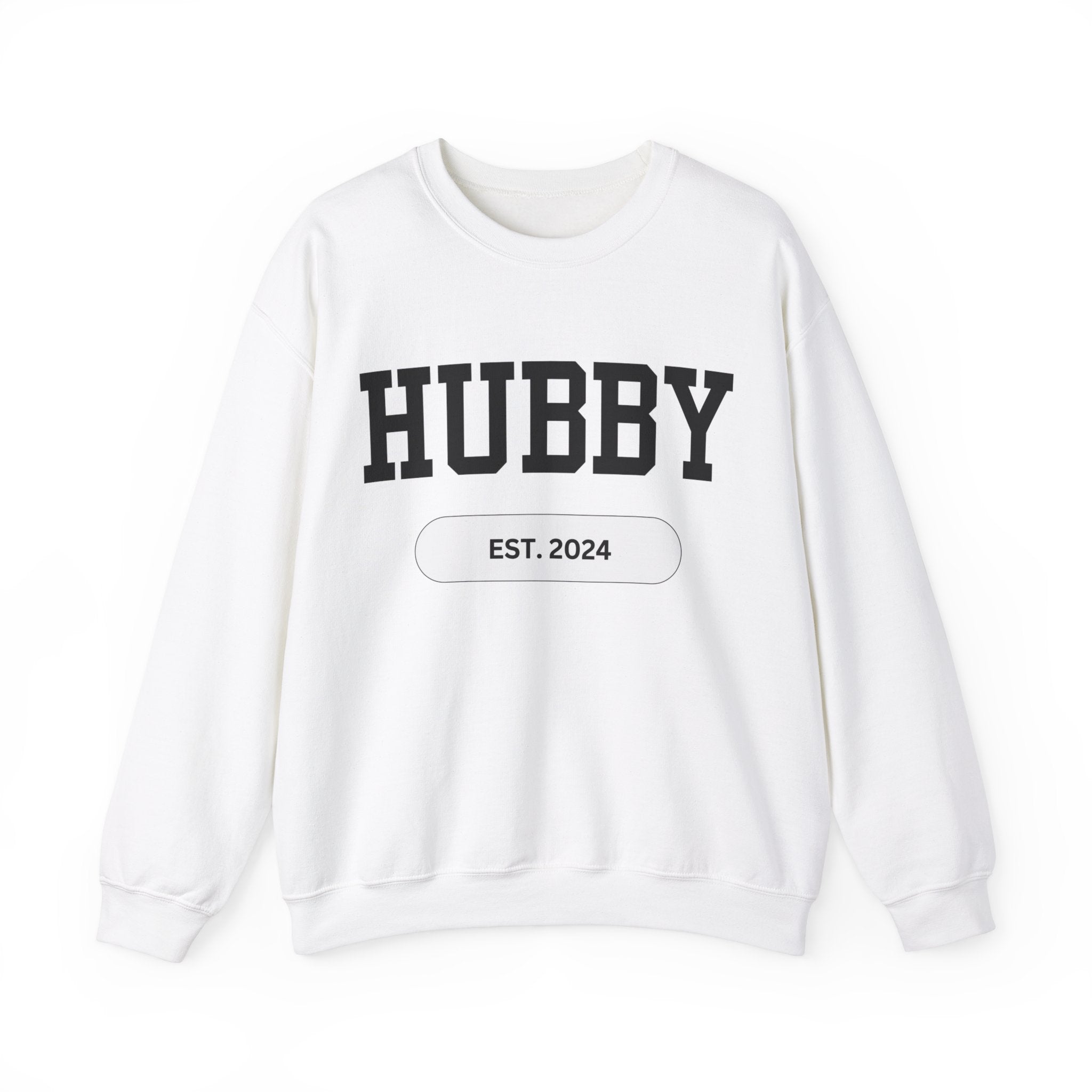 Hubby Sports Sweatshirt White bachelor bachlorette Bridal shower couple Crew neck DTG engagement gifts hubby Men's Clothing new wife newly weds Party Regular fit sports Sweatshirts Unisex Valentine's Day Picks wifey Women's Clothing Sweatshirt