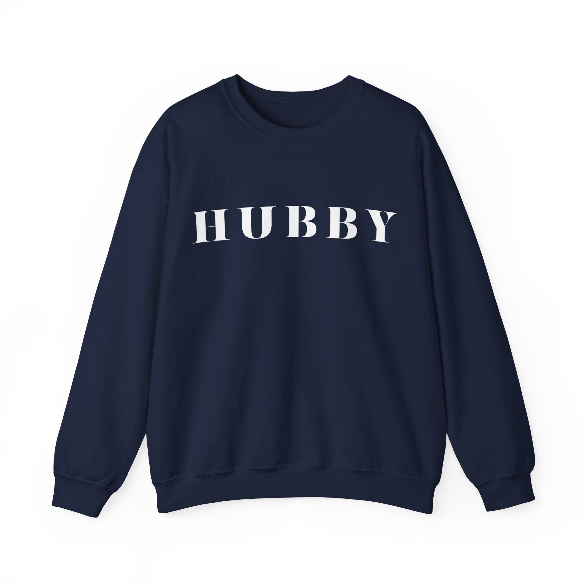 Hubby Statement Sweatshirt Navy bachelor bachlorette Bridal shower couple Crew neck DTG engagement gifts hubby Men's Clothing new wife newly weds Party Regular fit Sweatshirts Unisex Valentine's Day Picks wifey Women's Clothing Sweatshirt