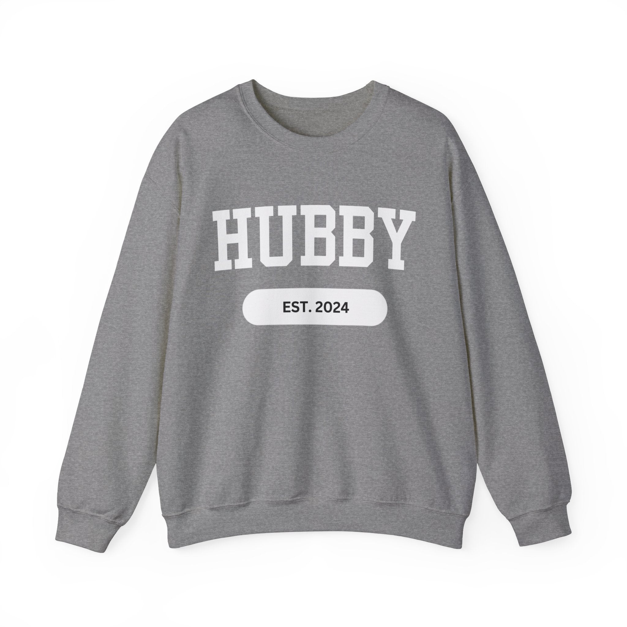 Hubby Sports Sweatshirt Graphite Heather bachelor bachlorette Bridal shower couple Crew neck DTG engagement gifts hubby Men's Clothing new wife newly weds Party Regular fit sports Sweatshirts Unisex Valentine's Day Picks wifey Women's Clothing Sweatshirt