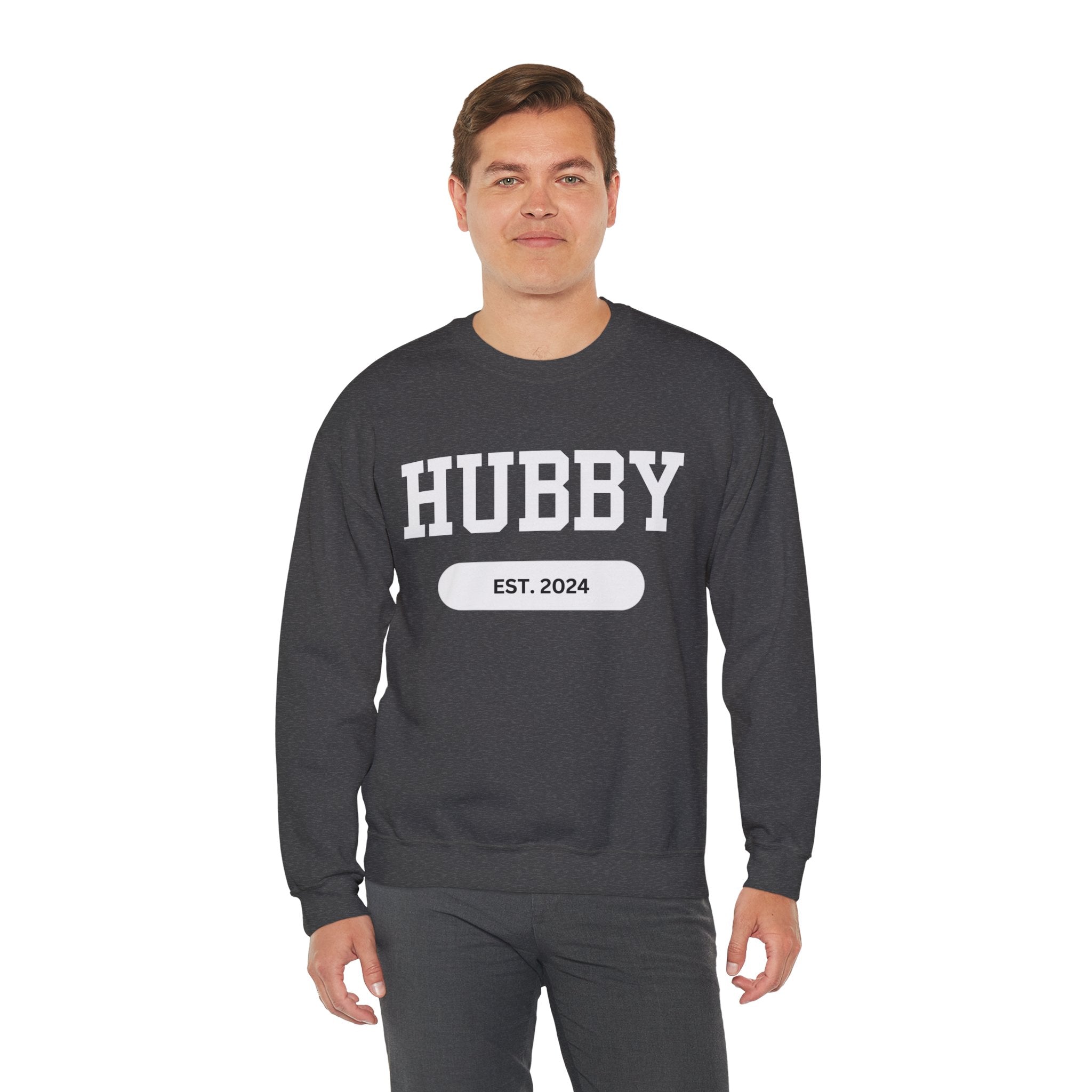 Hubby Sports Sweatshirt bachelor bachlorette Bridal shower couple Crew neck DTG engagement gifts hubby Men's Clothing new wife newly weds Party Regular fit sports Sweatshirts Unisex Valentine's Day Picks wifey Women's Clothing Sweatshirt