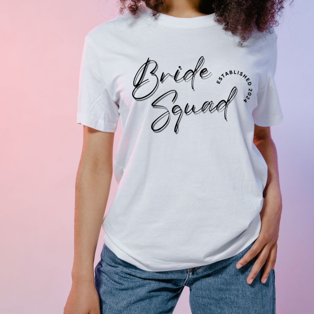 The Bride Squad Tshirt 2 day delivery Bachelor Party Bachlorette Party Bachlorette Trip Bride Bridesmaid Crew neck DTG Express delivery Fast delivery Gift Men's Clothing Neck Labels Newly wed Regular fit T-shirts Unisex Women's Clothing T-Shirt