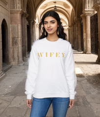 Wifey Statement Sweatshirt bachlorette Bridal shower couple Crew neck DTG engagement gifts hubby Men's Clothing new wife newly weds Party Regular fit Sweatshirts Unisex Valentine's Day Picks wifey Women's Clothing Sweatshirt