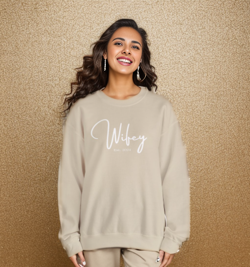 The Wifey Everyday Sweatshirt Bachlor Bachlorette Bachlorette party Couples Crew neck DTG Gift Hubby Men's Clothing Newly wed Newly wed sweatshirt Regular fit Sweatshirts Unisex Valentine's Day Picks Wifey Women's Clothing Sweatshirt